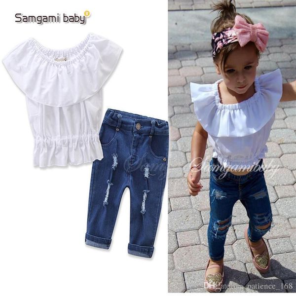 ins style europe and america new styles selling girl summer 2 pieces set strapless white t-shirt+ hole jeans clothing girls cotton set
ins style europe and america new styles selling girl summer 2 pieces set strapless white t-shirt+ hole jeans clothing girls cotton set