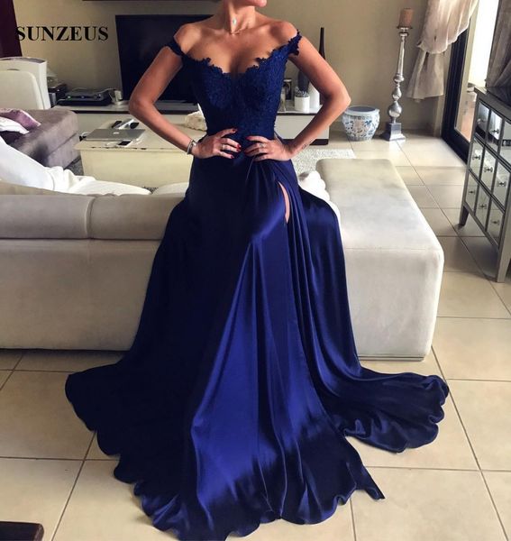 off shoulder blue evening dresses appliques lace bodice long satin party gowns special occasion dresses for women, Black;red
off shoulder blue evening dresses appliques lace bodice long satin party gowns special occasion dresses for women, Black;red
