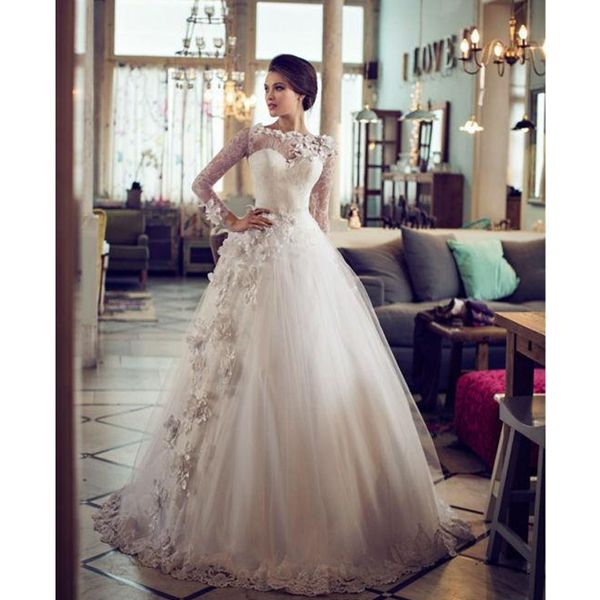 lace wedding dresses with long sleeves 3d flowers ball gown vestido de noiva custom made bridal gowns, White
lace wedding dresses with long sleeves 3d flowers ball gown vestido de noiva custom made bridal gowns, White