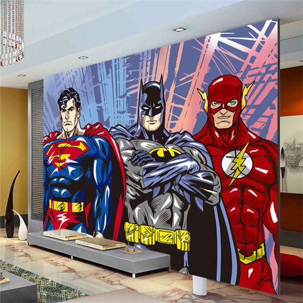 

пользовательские 3d настенные росписи бэтмен супермен flash обои комиксы фото обои мальчики дети спальня гостиная декор супергерой