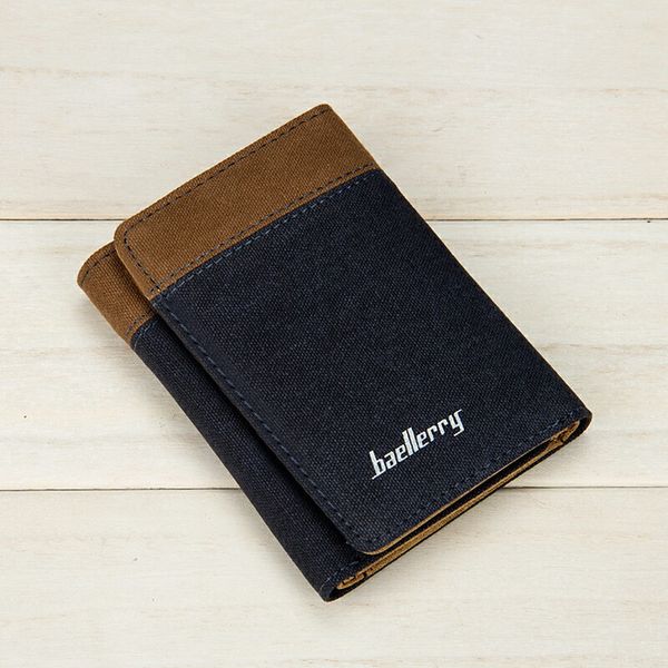 

Baellererry new leisure American men's wallet for the short payment of three fold canvas money clip upright student wallet wholesale, Blue