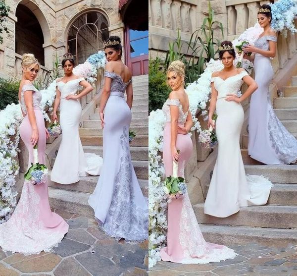 off the shoulder country style mermaid long bridesmaid dresses 2017 vintage new elegant lace appliques maid of honor wedding guest dresses, White;pink
off the shoulder country style mermaid long bridesmaid dresses 2017 vintage new elegant lace appliques maid of honor wedding guest dresses, White;pink