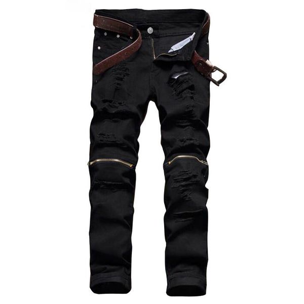 fashion mens black ripped jeans pants knee zipper slim fit distressed jean trousers straight destroyed torn denim joggers male, Blue
fashion mens black ripped jeans pants knee zipper slim fit distressed jean trousers straight destroyed torn denim joggers male, Blue