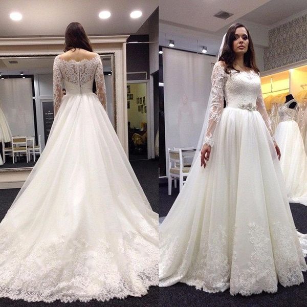 new wedding dresses for sale 2019 lace sheer crew neck custom made vintage style modest women bridal ball gowns with sleeves, White
new wedding dresses for sale 2019 lace sheer crew neck custom made vintage style modest women bridal ball gowns with sleeves, White