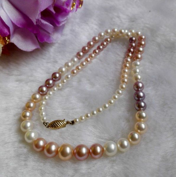 fine pearls chain round luster natural white pink purple pearl graduated women necklace 20inches 14kt, Silver
fine pearls chain round luster natural white pink purple pearl graduated women necklace 20inches 14kt, Silver