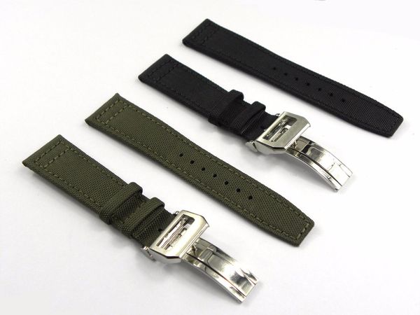 

20 21 22mmGreen Black Nylon Fabric Leather Band Wrist Watch Band Strap Belt 316L Stainless Steel Buckle Deployment Clasp