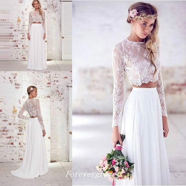 boho lace two pieces wedding dress long sleeves chiffon beach summer women wear bridal gown custom made plus size, White
boho lace two pieces wedding dress long sleeves chiffon beach summer women wear bridal gown custom made plus size, White