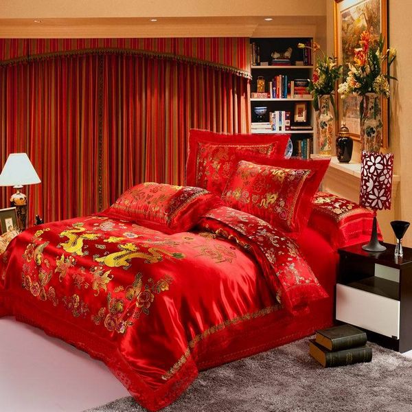wholesale- red satin comforter set dragon chinese wedding bedding set print modern suits jacquard bedclothes /king size
wholesale- red satin comforter set dragon chinese wedding bedding set print modern suits jacquard bedclothes /king size