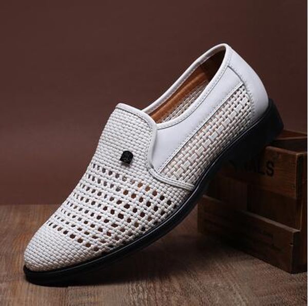 new summer latest groom dress shoes men's breathable hollow out pu leather shoes for men's hole hole leather sandals white/black/b