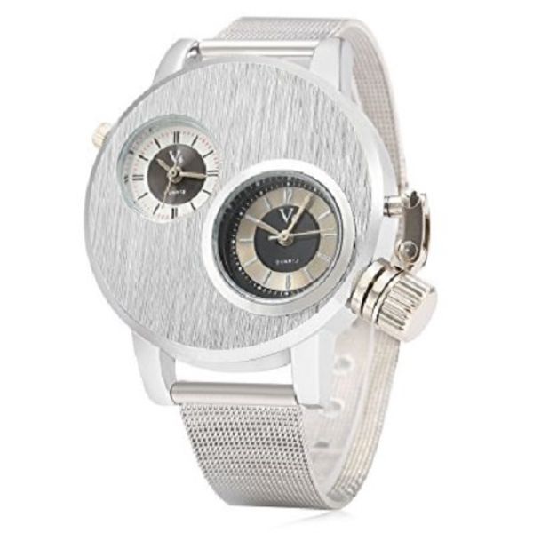 v6 6007 casual style dual movt men quartz watch - silver, Slivery;brown
v6 6007 casual style dual movt men quartz watch - silver, Slivery;brown
