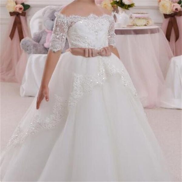 new flower girl dresses half sleeves keyhole bow party pageant communion dress for wedding little girls kids/children dress, White;blue
new flower girl dresses half sleeves keyhole bow party pageant communion dress for wedding little girls kids/children dress, White;blue