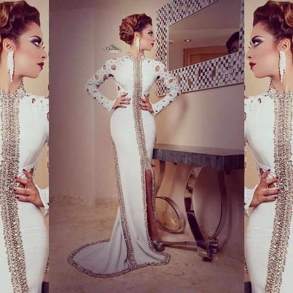 arabic luxury white chiffon golden beading dubai evening dresses illusion long sleeves sweep train prom dress elegant women formal gown, Black;red
arabic luxury white chiffon golden beading dubai evening dresses illusion long sleeves sweep train prom dress elegant women formal gown, Black;red