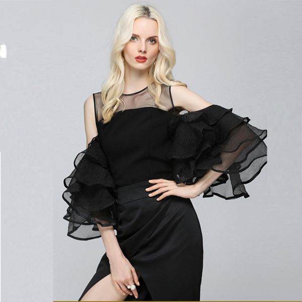 women flare sleeve blouse 2017 summer fashion mesh patchwork see through shirts party cocktail evening cropped, White
women flare sleeve blouse 2017 summer fashion mesh patchwork see through shirts party cocktail evening cropped, White
