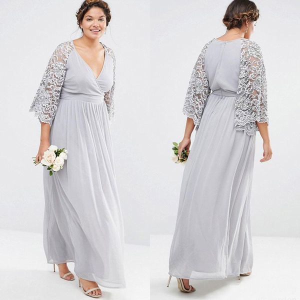 2018 silver chiffon mother of the bride dresses v neck a line 3/4 length lace sleeve mother of the groom dress custom, Black;red
2018 silver chiffon mother of the bride dresses v neck a line 3/4 length lace sleeve mother of the groom dress custom, Black;red
