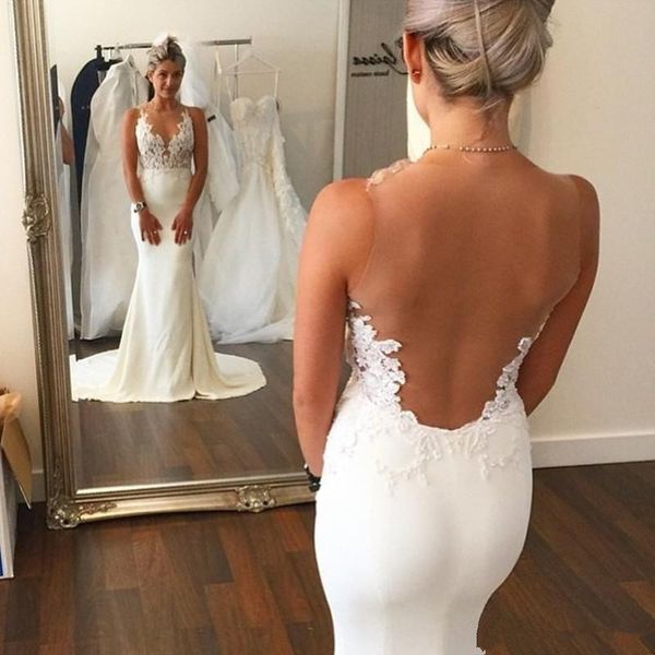 2019 new design sheer mermiad wedding dresses jewel neckline sleeveless applique satin backless bridal gowns vestido de noiva custom w556, White
2019 new design sheer mermiad wedding dresses jewel neckline sleeveless applique satin backless bridal gowns vestido de noiva custom w556, White