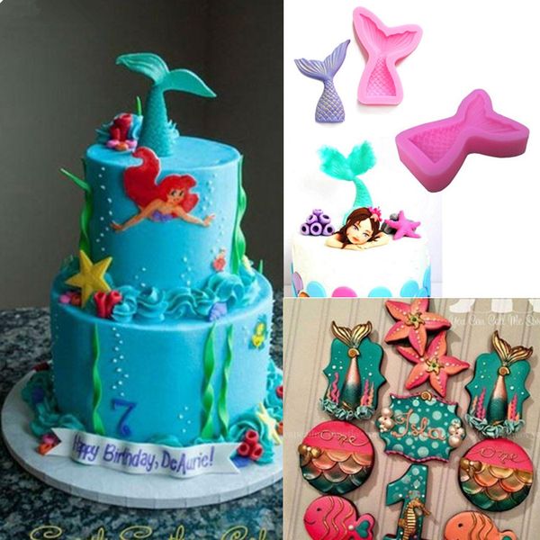 

mermaid tail silicone mold fondant cake mold cupcake decorating tools kitchen baking gum paste chocolate candy molds ib285