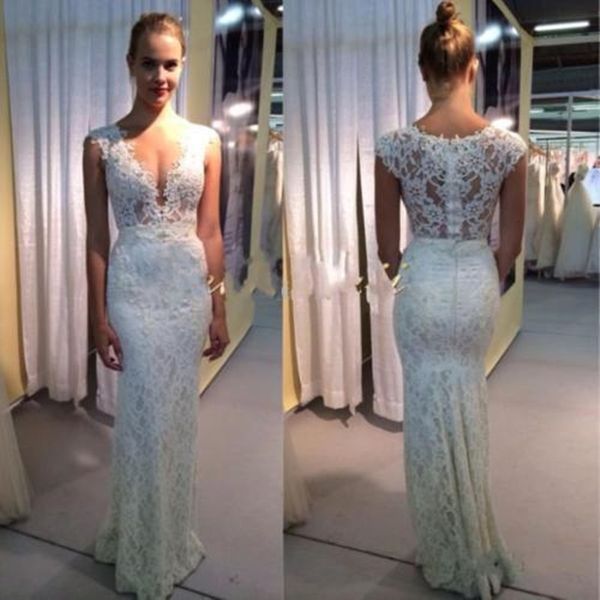 mermaid lace wedding dress new deep v neck lace custom size floor length long transparent bridal gowns cap sleeve handmade appliques, White
mermaid lace wedding dress new deep v neck lace custom size floor length long transparent bridal gowns cap sleeve handmade appliques, White