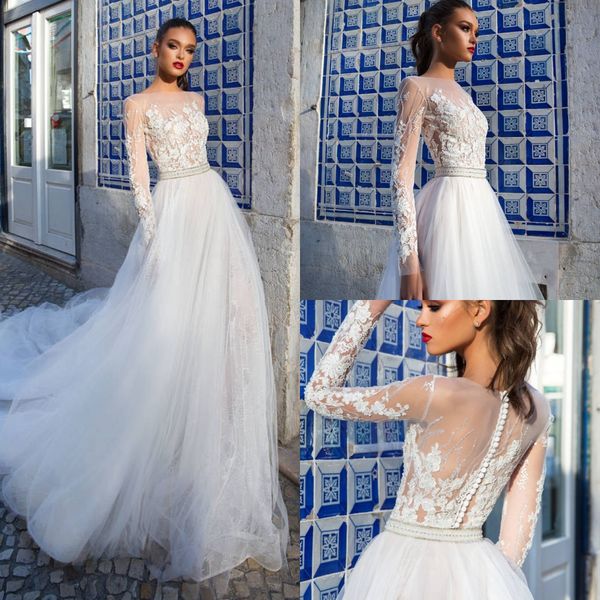 milla nova modest wedding dresses with long sleeve applique beads sash country wedding dress illusion beach style plus size bridal gown, White
milla nova modest wedding dresses with long sleeve applique beads sash country wedding dress illusion beach style plus size bridal gown, White