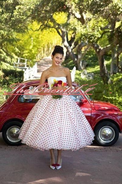 2017 summer vintage polka dotted wedding dresses beach boho strapless tea length bridal gowns robe de marriagewedding gowns custom made, White
2017 summer vintage polka dotted wedding dresses beach boho strapless tea length bridal gowns robe de marriagewedding gowns custom made, White