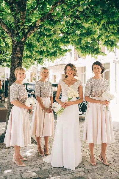 2017 new vintage half sleeves sequins blush bridesmaid dresses maid of honor dress scoop neck tea length prom party gowns custom made, White;pink
2017 new vintage half sleeves sequins blush bridesmaid dresses maid of honor dress scoop neck tea length prom party gowns custom made, White;pink