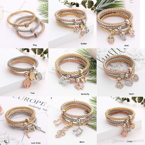 3 pcs / set girls alloy crystal elastic corn wrist bracelet key lock crown skull heart pendant charming popcorn bangle gift, Golden;silver
3 pcs / set girls alloy crystal elastic corn wrist bracelet key lock crown skull heart pendant charming popcorn bangle gift, Golden;silver