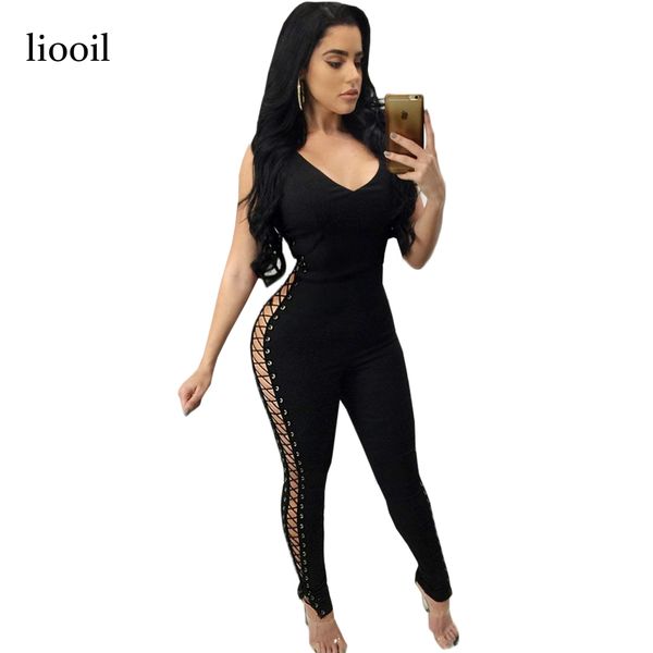 wholesale- liooil lace up hollow out women jumpsuit 2017 summer sleeveless deep v neck rivet bodycon black red romper elastic overalls, Black;white
wholesale- liooil lace up hollow out women jumpsuit 2017 summer sleeveless deep v neck rivet bodycon black red romper elastic overalls, Black;white