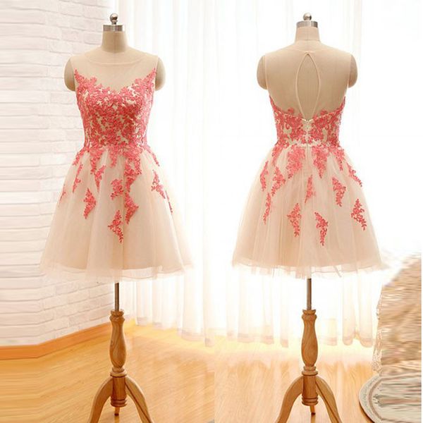 elegant pink lace applique ball gown homecoming sheer neck tull short prom dress hollow illusion back custom made bridesmaid dress, Blue;pink
elegant pink lace applique ball gown homecoming sheer neck tull short prom dress hollow illusion back custom made bridesmaid dress, Blue;pink