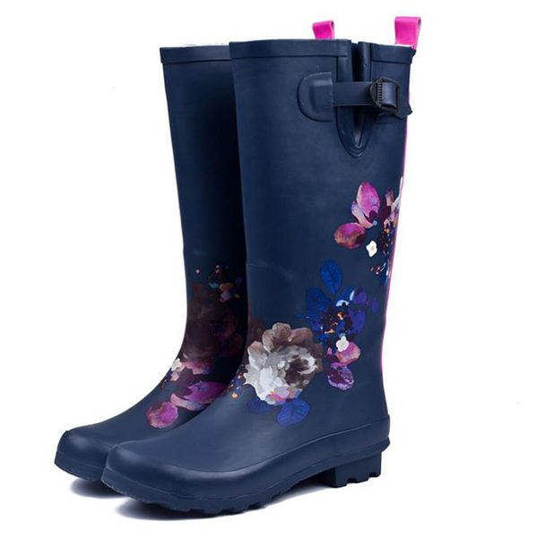 women tall rain boots lady printing platform boots low heels waterproof buckle high rain boots 2017 fashion design, Black
women tall rain boots lady printing platform boots low heels waterproof buckle high rain boots 2017 fashion design, Black