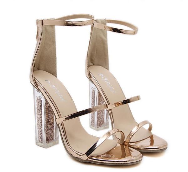New gold sandals ankle strap clear PVC transparent chunky heels wedding shoes Size 35 To 40
New gold sandals ankle strap clear PVC transparent chunky heels wedding shoes Size 35 To 40