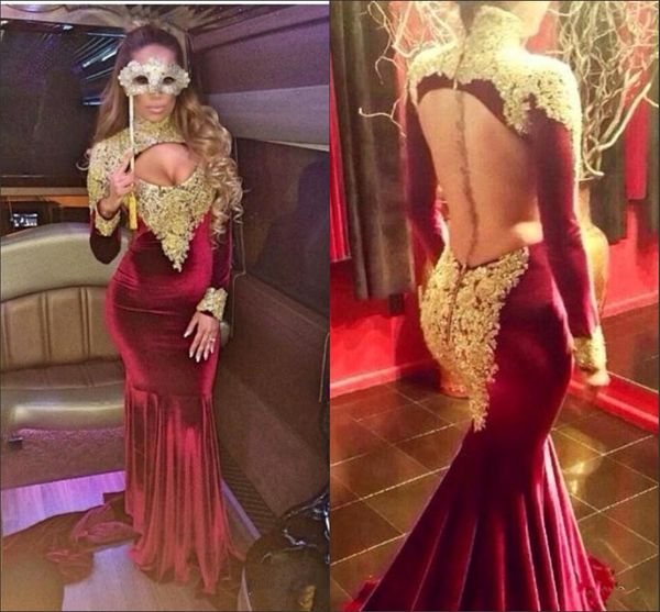 2017 velvet gold applique long sleeve elegant burgundy gothic prom dresses mermaid robe de soiree zipper-up court train evening gowns, Black
2017 velvet gold applique long sleeve elegant burgundy gothic prom dresses mermaid robe de soiree zipper-up court train evening gowns, Black