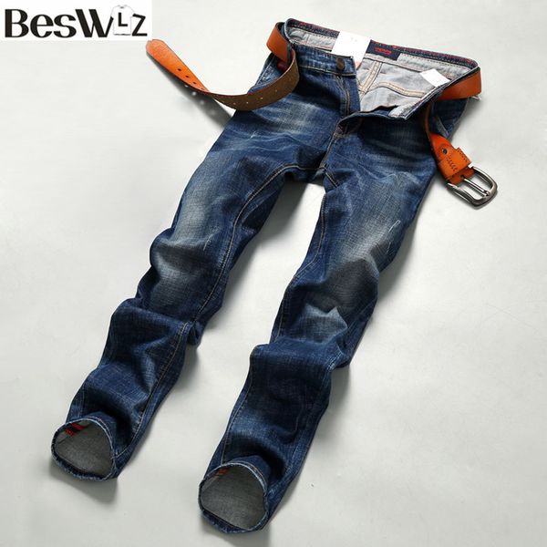 

wholesale-2016 beswlz brand men denim jeans straight slim male cowboy jeans pants fashion classical casual style men blue jeans 9523