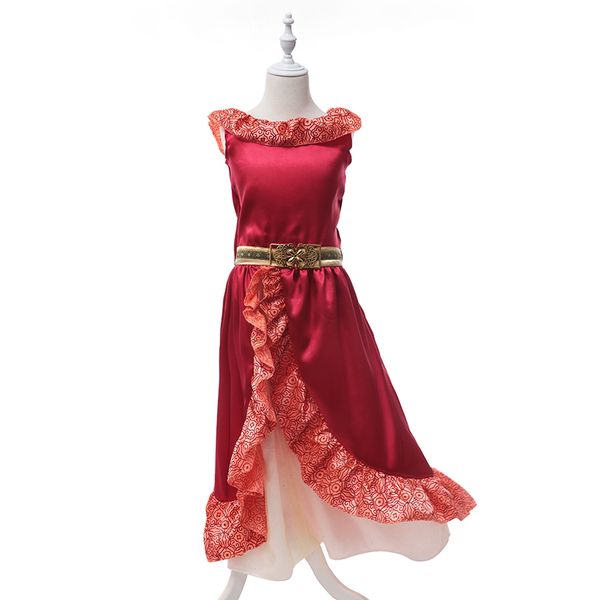 

elena of avalor summer princess dresses girls sleeveless ruffles cosplay costume children kids prom party off shoulder dress ing, Red;yellow