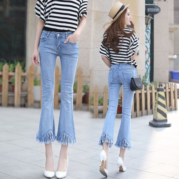 new summer tassel flared jeans female korean slim slim flared trouser flash seven bellbottom, Blue
new summer tassel flared jeans female korean slim slim flared trouser flash seven bellbottom, Blue
