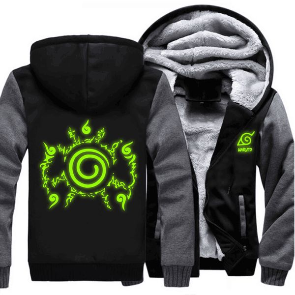 wholesale- usa size men women anime naruto akatsuki cosplay green luminous jacket sweatshirts thicken hoodie coat, Black
