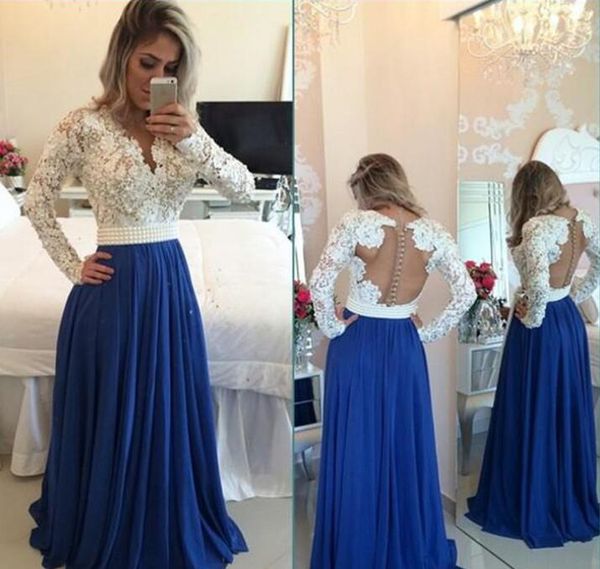 real image modest white and blue beach evening dresses lace long sleeves backless plus size prom dressess party gown, Black
real image modest white and blue beach evening dresses lace long sleeves backless plus size prom dressess party gown, Black