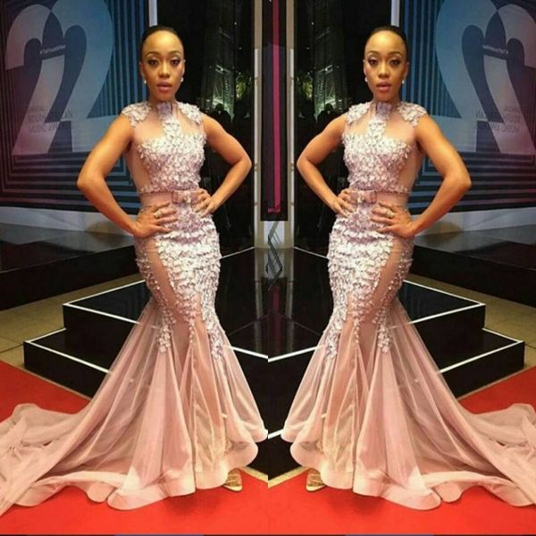 blush pink lace applique prom dresses south african sleeveless tulle mermaid evening gowns court train plus size formal party dress, Black
blush pink lace applique prom dresses south african sleeveless tulle mermaid evening gowns court train plus size formal party dress, Black