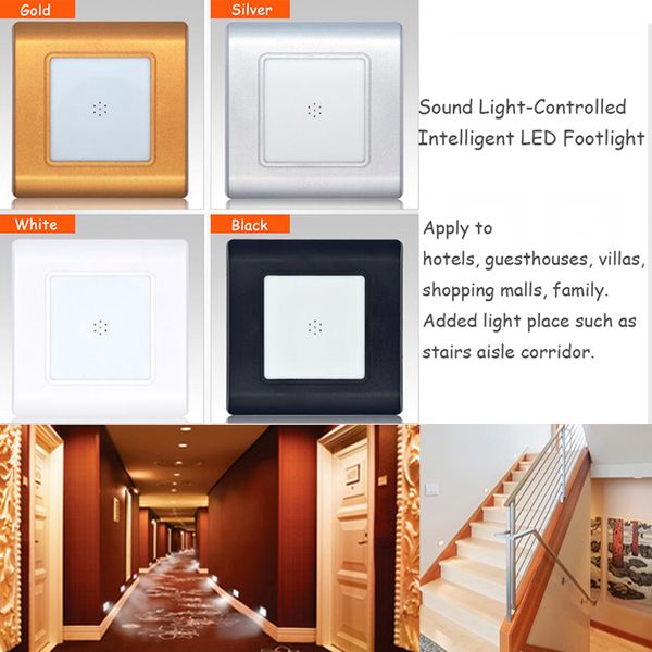 0.6w Sound And Light Control Intelligent Led Footlight Wall Plinth Recessed Stairs Steps Asile Night Lights Porch Hallway Corridor Lamp