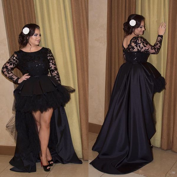 2021 black plus size long sleeve high low prom dresses sequined plus size lace applique arabic black a line formal evening gowns
2021 black plus size long sleeve high low prom dresses sequined plus size lace applique arabic black a line formal evening gowns