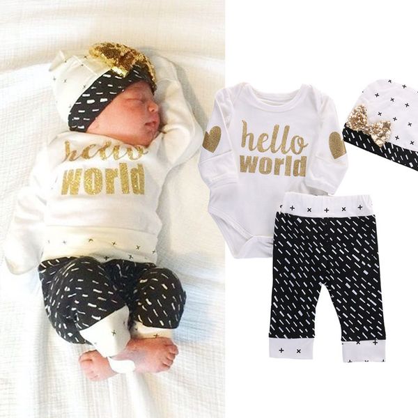 wholesale- newborn baby girls boys bodysuits + pants leggings casual long sleeve hello world baby boy outfits set clothes, White
wholesale- newborn baby girls boys bodysuits + pants leggings casual long sleeve hello world baby boy outfits set clothes, White