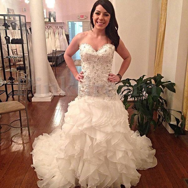 new sweetheart mermaid wedding dress 2018 cascading ruffles crystail beading long train wedding dresses ing, White
new sweetheart mermaid wedding dress 2018 cascading ruffles crystail beading long train wedding dresses ing, White