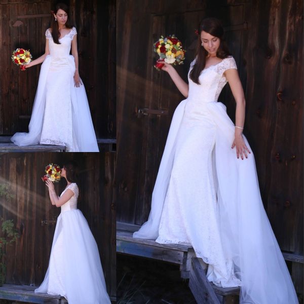 boho vintage fully lace wedding dress mermaid v-cut back off shoulder bohemian style detachable tulle train cap sleeve wedding gowns, White
boho vintage fully lace wedding dress mermaid v-cut back off shoulder bohemian style detachable tulle train cap sleeve wedding gowns, White