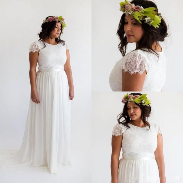 2019 bohemian garden wedding dresses plus size jewel neckline a-line cap sleeve lace chiffon beach bridal gowns robe de mariage custom w1008, White
2019 bohemian garden wedding dresses plus size jewel neckline a-line cap sleeve lace chiffon beach bridal gowns robe de mariage custom w1008, White