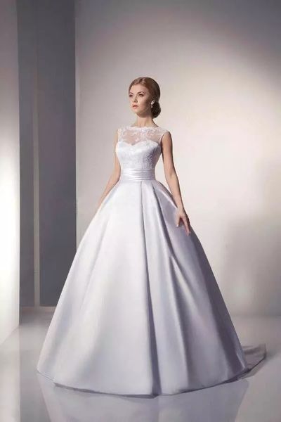 custom lace wedding dresses 2020 with appliques jewel neck sweep train backless satin wedding bridal gowns, White
custom lace wedding dresses 2020 with appliques jewel neck sweep train backless satin wedding bridal gowns, White