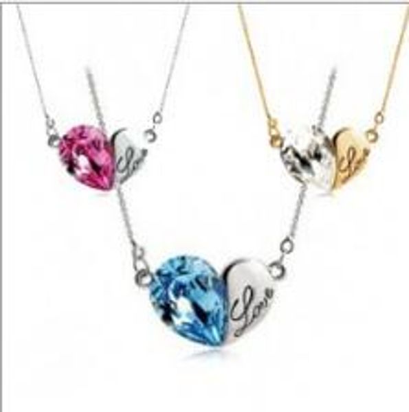 romantic letters love pendant necklace chain crystals heart charms jewellery for female fashion accessories xmas sale, Silver
romantic letters love pendant necklace chain crystals heart charms jewellery for female fashion accessories xmas sale, Silver