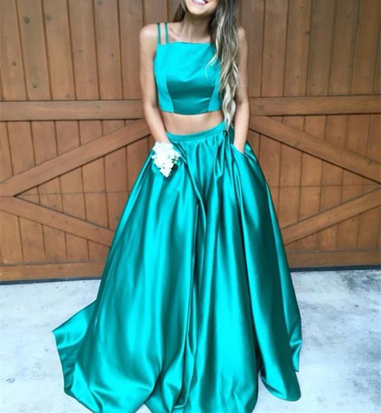new arrvial prom party dresses green spaghetti straps long party gown two piece satin evening dress, Black
new arrvial prom party dresses green spaghetti straps long party gown two piece satin evening dress, Black