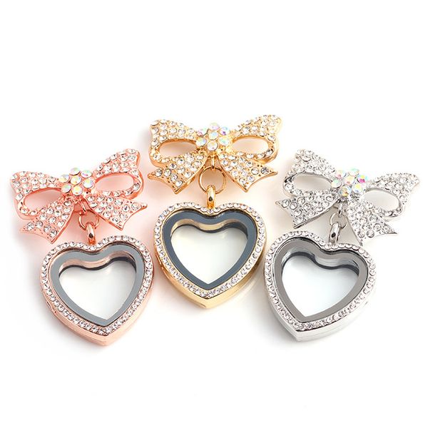 heart bowknot floating locket with diamond crystal pendants charm lockets for diy personality retro necklaces, Silver
heart bowknot floating locket with diamond crystal pendants charm lockets for diy personality retro necklaces, Silver