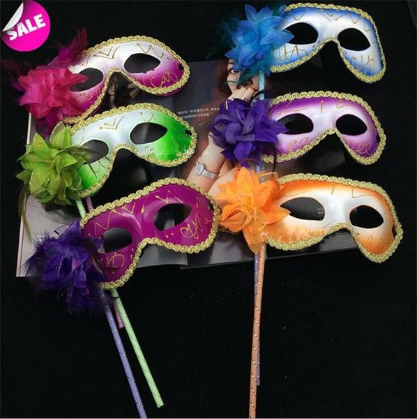 

new 30pcs venetian half face flower mask masquerade party on stick mask halloween christmas dance wedding party mask i049