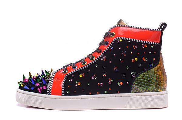 red bottom sneakers multi color rhinestone luxury designer patent leather high cut sneakers colorful spikes mens & womens casual shoes, Black
red bottom sneakers multi color rhinestone luxury designer patent leather high cut sneakers colorful spikes mens & womens casual shoes, Black