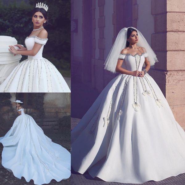 vintage beading ball gown wedding dresses said mhamad off shoulder neckine crystals cathedral train rhinestones bridal gowns, White
vintage beading ball gown wedding dresses said mhamad off shoulder neckine crystals cathedral train rhinestones bridal gowns, White