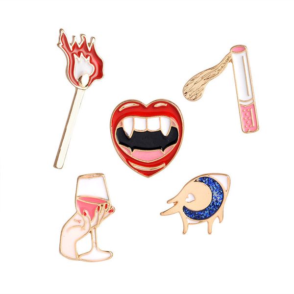wholesale- fashion 5pcs/set enamel alloy brooch jewelry matches cigarettes mouth goblet moon brooch pins women badge corsage, Gray
wholesale- fashion 5pcs/set enamel alloy brooch jewelry matches cigarettes mouth goblet moon brooch pins women badge corsage, Gray